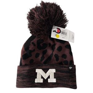 47 Michigan Wolverines Brown Rosette Cuff Women's Knit Hat Beanie